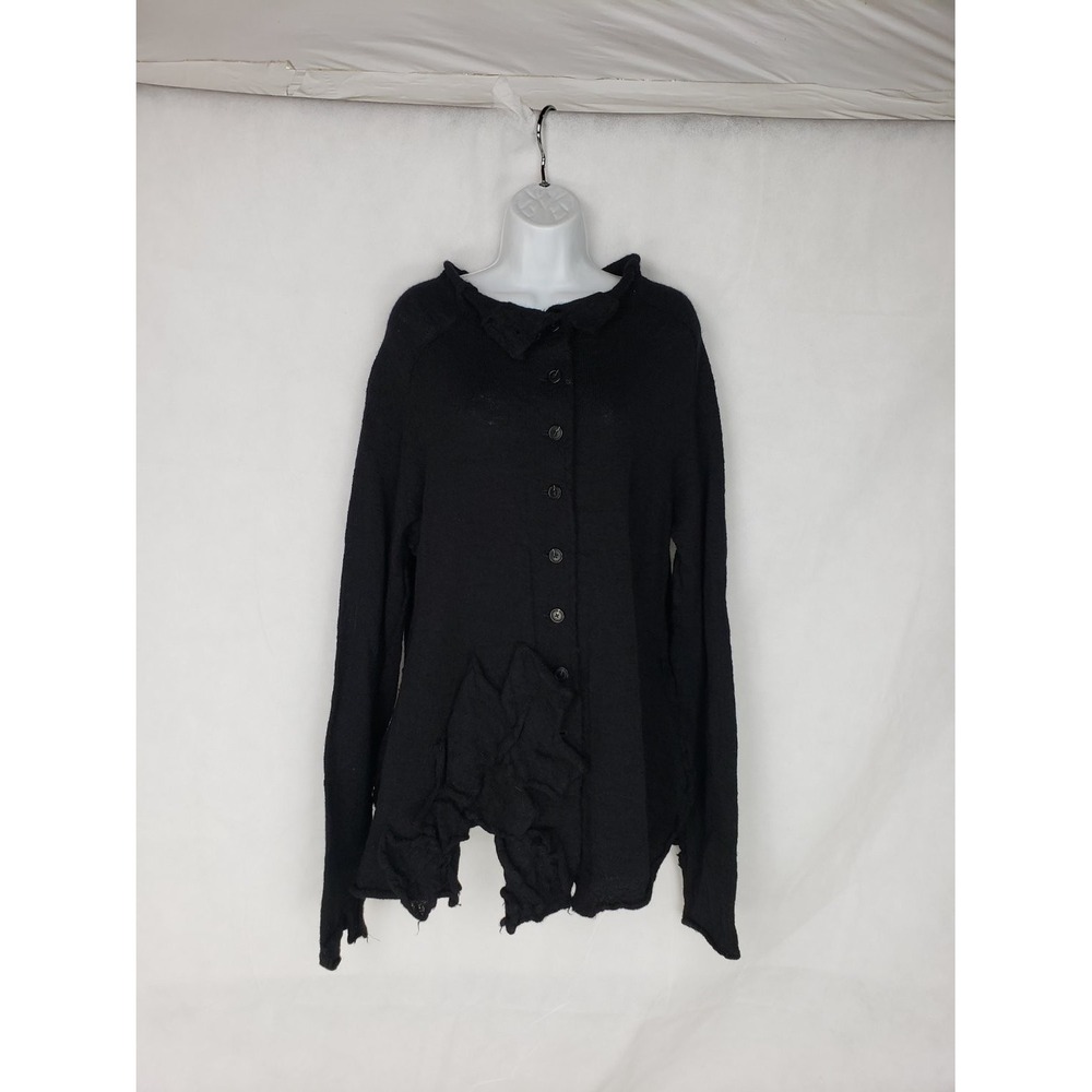 Rundholz Asymmetrical Button Cardigan Sweater Black Long Sleeve Womens Ruffle XL